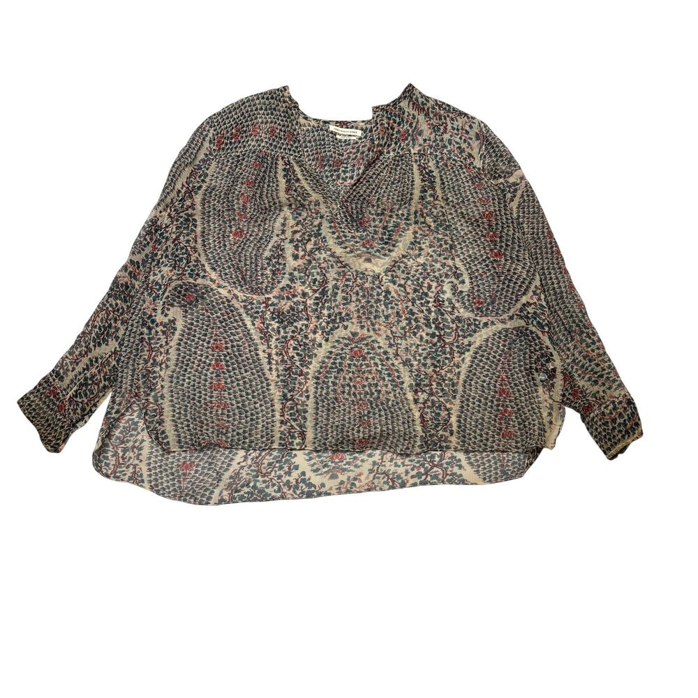 Isabel Marant Beige Cream Paisley Print Blouse with Red Accents